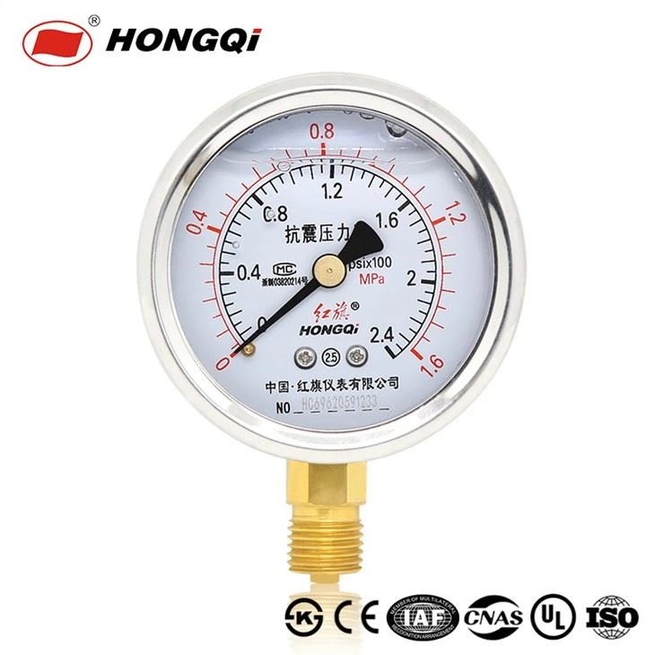 Áp kế đo áp suất chứa đầy Glycerin chất lượng cao 2,5 ", Vỏ thép không gỉ, Thang đo kép xuyên tâm theo trục